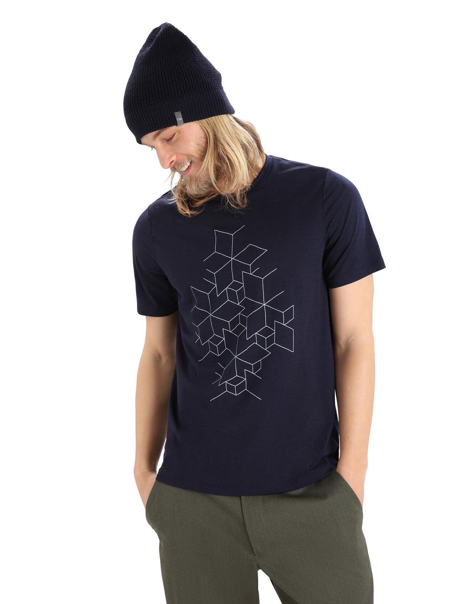 Icebreaker Merino Tech Lite II Rövid Sleeve Snowflake Férfi Póló Sötétkék | HU 1203OKIR